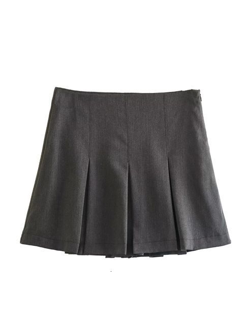 Skirts KONDALA Vintage Dark Grey Mini Skirts Women Ruffles Pleated Sexy Shorts Skirts Female Fashion Streetwear Mujer Faldas 230422