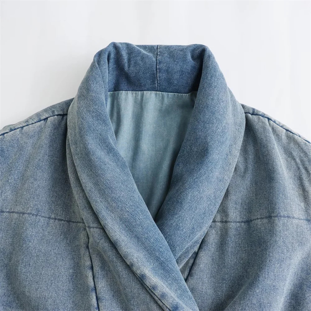 Women's Jackets UNIZERA2023 Autumn and Winter Quilted Lapel Lace up Denim Cotton Coat Loose Jacket Short 231122