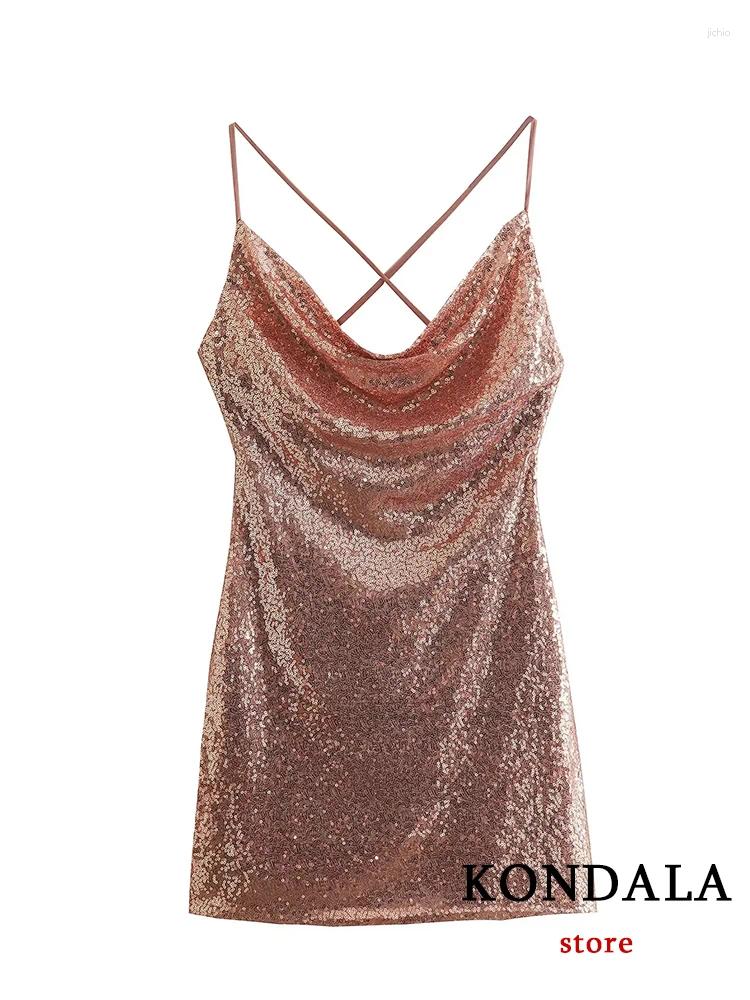Casual Dresses KONDALA Sexy Shiny Sequins Sheath Party Mini Dress Women Fashion 2024 Backless V Neck Elegant Night Club Cami