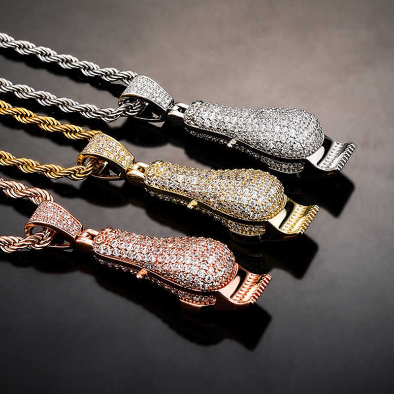 Electric Pusher Razor Hip Hop Pendant Mens Necklace Cubic Zircon Fashion Jewelry 18k Real Yellow Gold Plated Bling CZ Stone Rock Diamond Collier Jewel