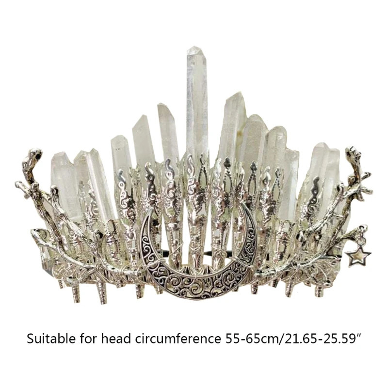 Wedding Hair Jewelry M6CD Crystal Headband White Natural Raw Stone Hair Accessory with Branches Crescent Boho-style Quartz Tiara Crown for Wedding 231