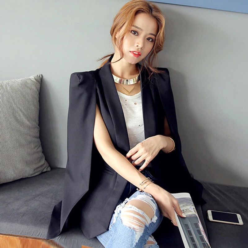 Women's Suits Blazers Shawl Collar Split Sleeve Cloak Blazer Cape Women's Spring Solid Color OL Suit Jacket Coat Black White 231121