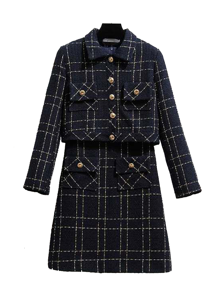 Two Piece Dress Spring Women's 2 Piece Knee Length Jacket Dress Tweed Jacket and Sleeveless Dress Plaid Two Piece Suit Coat Mini Tweed Dress 2304