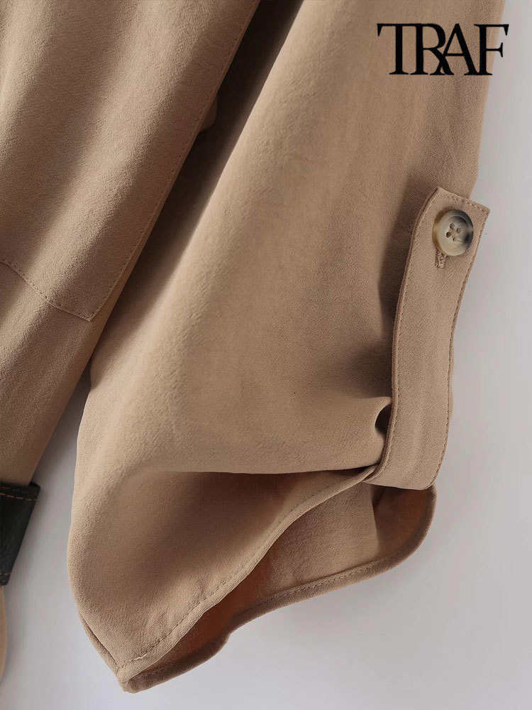 Women's Jumpsuits Rompers TRAF Women Fashion With Belt Side Pockets Jumpsuits Vintage Short Sleeve Front Buttons Female Playsuits Mujer 230422