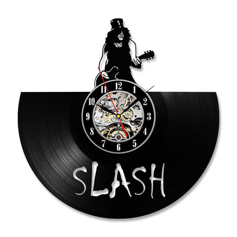 Wall Clocks Guns N Rose Slash Vinyl Record Wall Clock Music Theme 3D Stickers Rock Band Vinyl Clock LED Wall Watch Modern Design Home Decor P230422