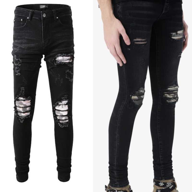 Designer Clothing Fashion Denim Pants Amiiri 2022 New Trend Brand White Printed Pleated Patches with Broken Holes Elastic Slim Fit Small Feet Black Jeans Men, As shown in figure
Designer Clothing Fashion Denim Pants Amiiri 2022 New Trend Brand White Printed Pleated Patches with Broken Holes Elastic Slim Fit Small Feet Black Jeans Men, As shown in figure