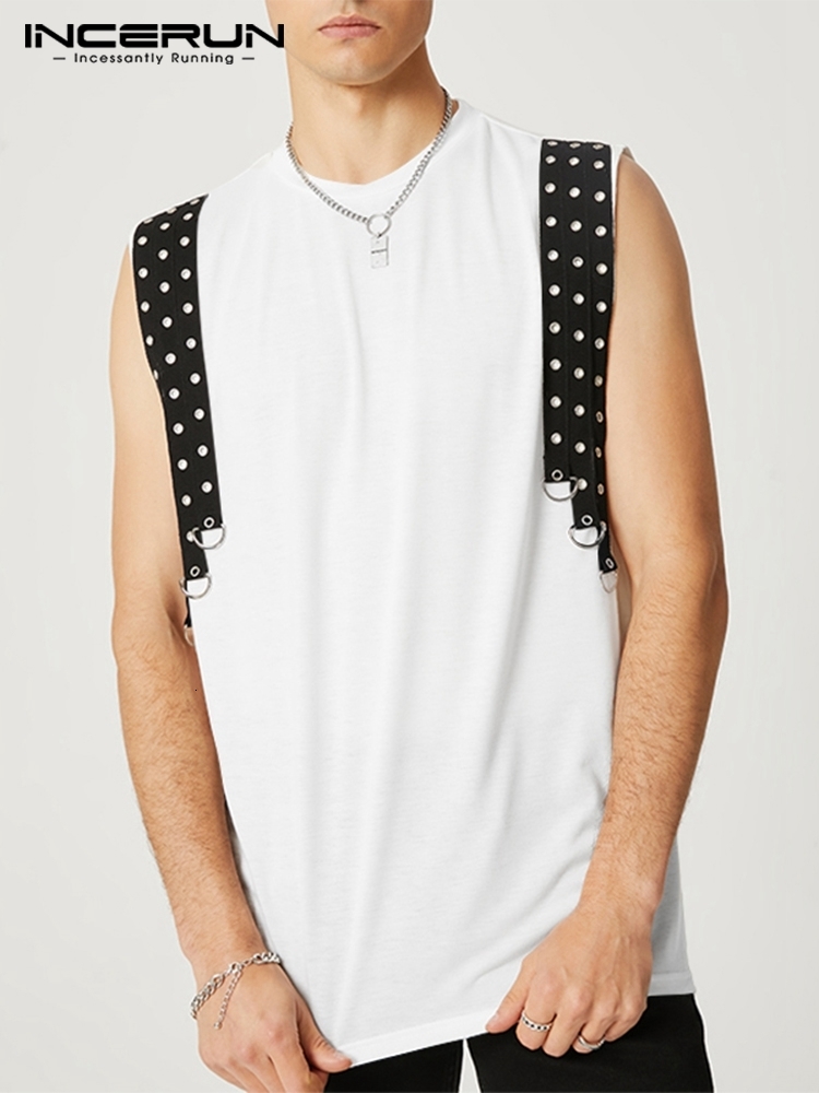 Men's Tank Tops INCERUN Men Tank Tops Round Neck Patchwork Sleeveless Streetwear Summer Casual Vests Stylish Leisure Men Clothing S-5XL 230422