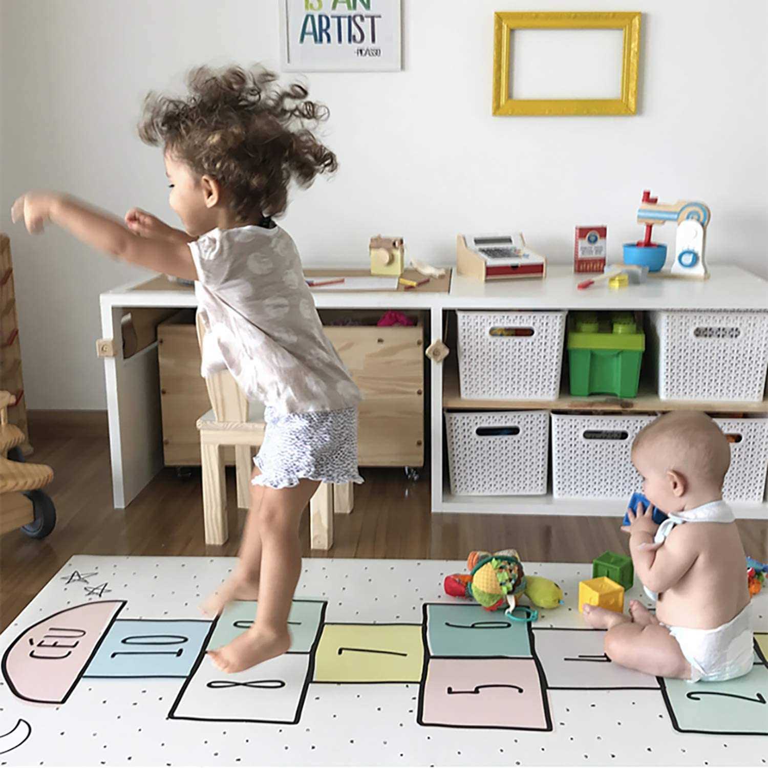 Hopscotch Floor Rug Big Space Kids Play Mats Non-slip Silicone Back Mat Wear-resistant Rugs Suitable for Children's Rooms Home Bedroom