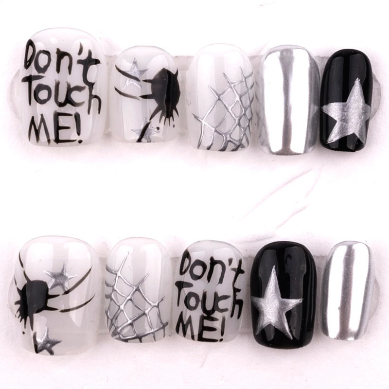 False Nails Gothic Dark Gyaru Girls y2k Manual Press on Nails Reusable Metal Craft Armor Detachable Long Nails With Glue Handmade Manicure 231121