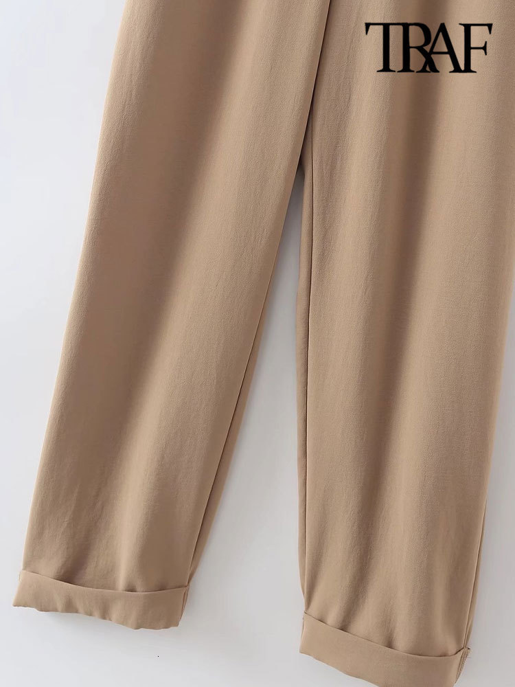 Women's Jumpsuits Rompers TRAF Women Fashion With Belt Side Pockets Jumpsuits Vintage Short Sleeve Front Buttons Female Playsuits Mujer 230422