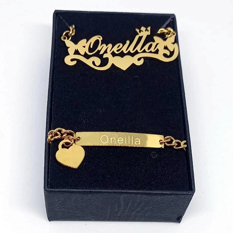 Pendant Necklaces Custom Baby Kid Name Necklace Bracelet Jewelry Set Stainles Steel Gold Color Heart Crown Butterfly Charm Boy Girl Accessories 231122