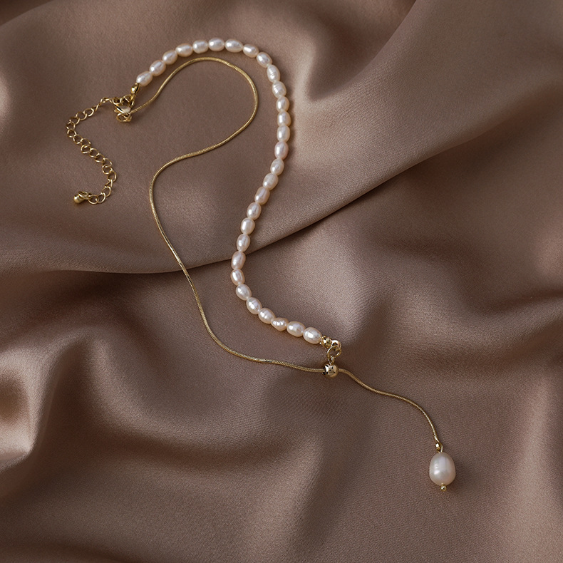 Baroque Fresh Water Pearl Brass Chain Necklace