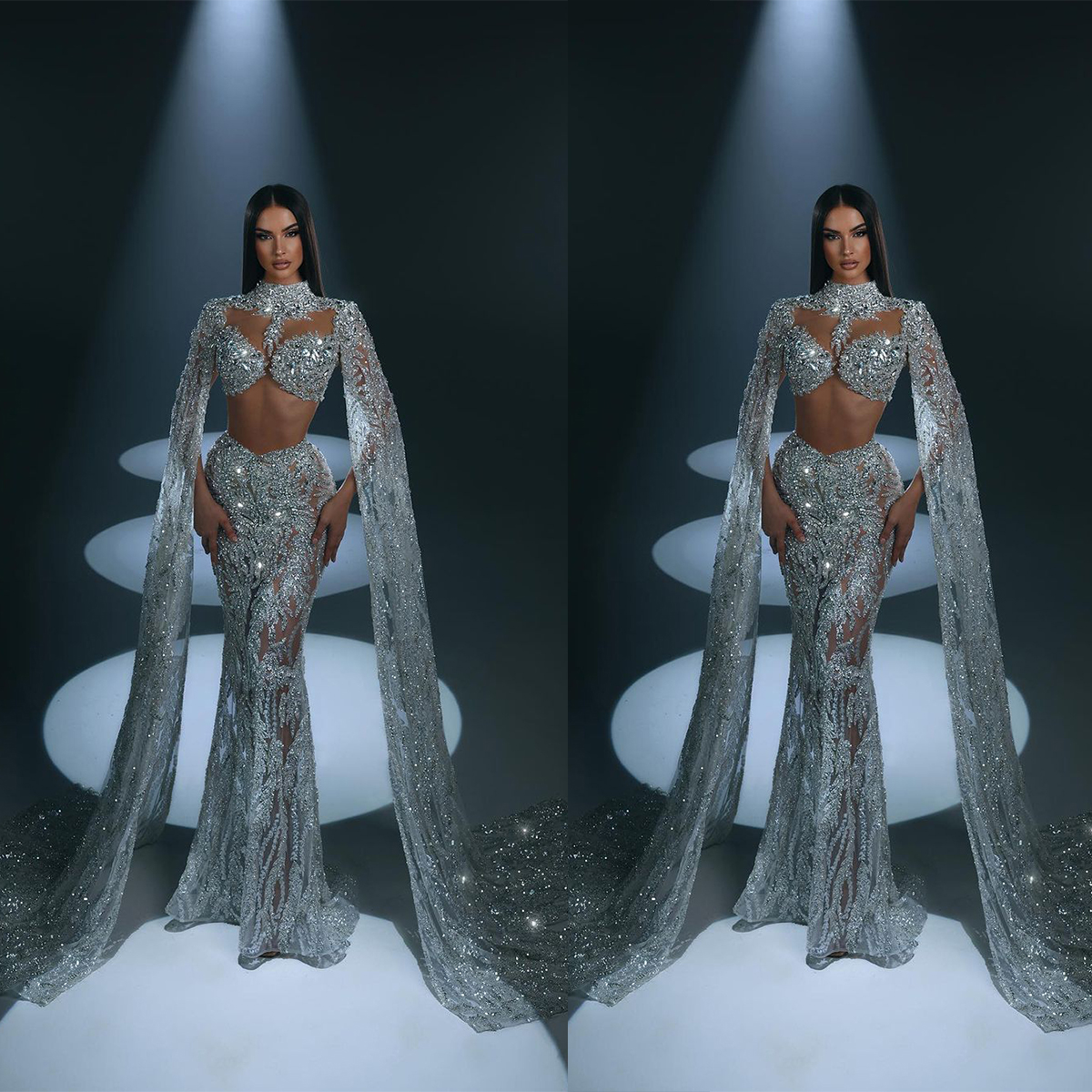 Exquisite Evening Dresses Sexy High Neck Sequined Mermaid Prom Dress Floor Length Custom Made Party Gown