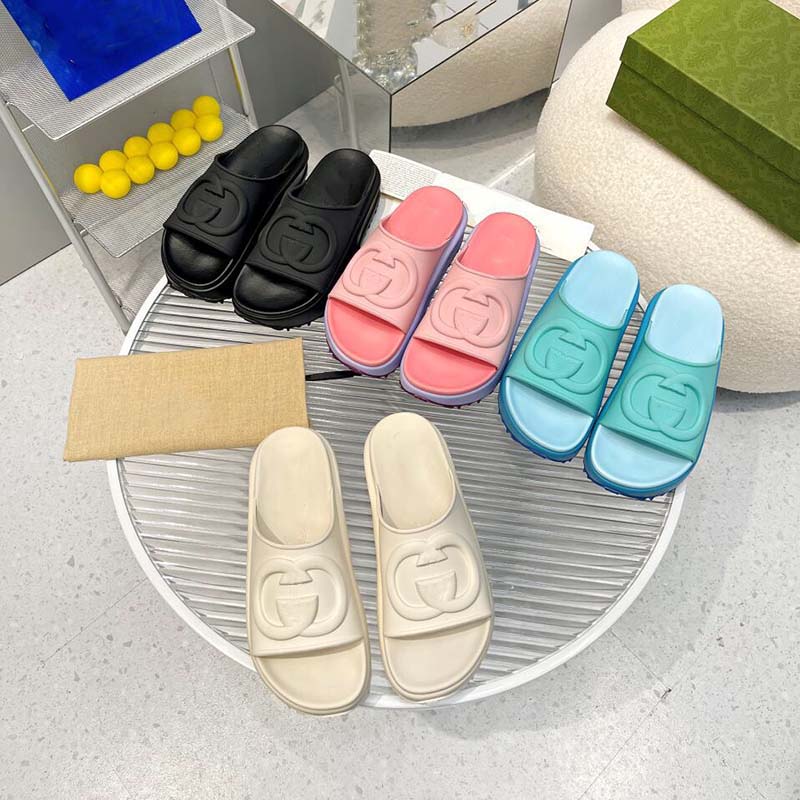 2023ss Slippers Women's Interlocking G Slide Sandal Men's Designer Sandals Rubber Platform Slide Flip Flops Summer Shoes Fashion Wide Home Slipper