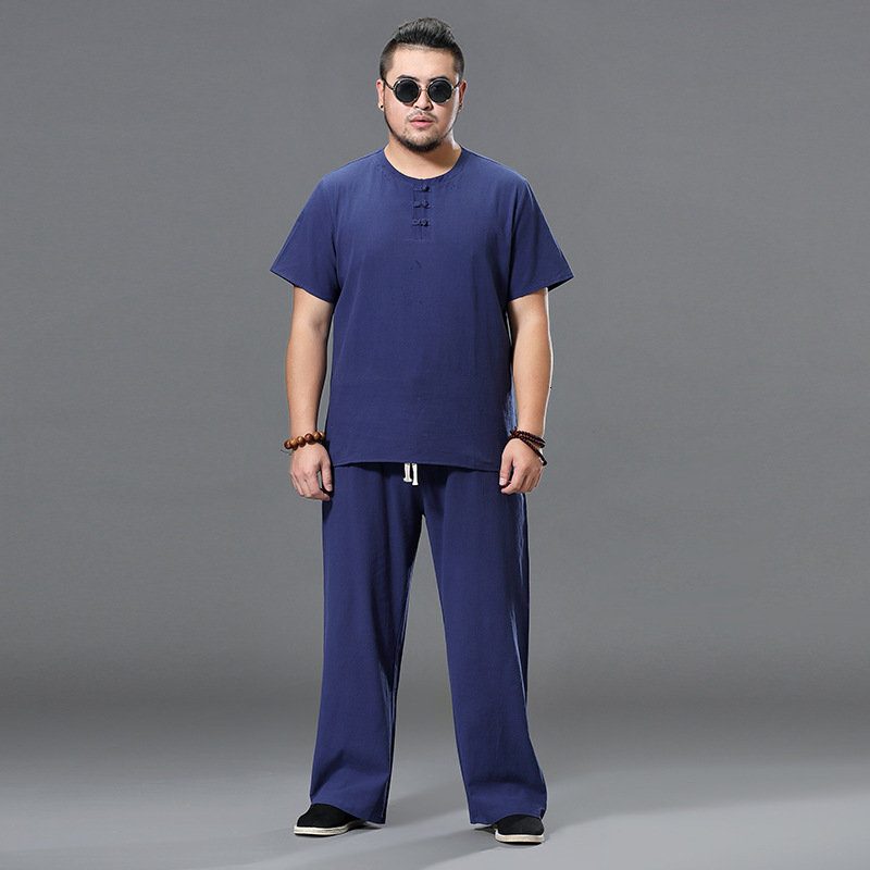 Men's Tracksuits Men's Plus Size Clothing Big Tracksuit Suit Linen Overweight T-shirt Casual Male Elastic Waist Band 7XL 8XL 9XL Big Two Pie