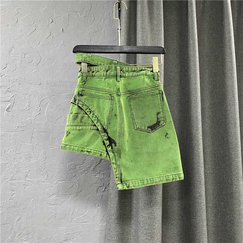 Skirts Asymmetric Sashes Tie Dye Streetwear Above Knee Denim Skirts Tide Summer Botttom Skirts Fashion Y2k Women Jean Skirts High Waist P230422