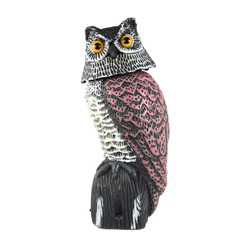 Garden Decorations Realistic Bird Scarer Rotating Head Sound Owl Prowler Decoy Protection Repellent Pest Control Scarecrow Yard Move 230422