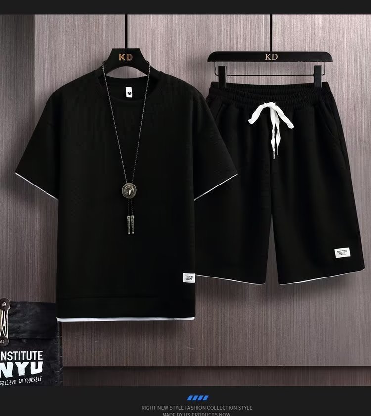 Men's Tracksuits Waffle Pattern 2 Piece Men Shorts Set Summer Tracksuit Men Fashion Clothing Harajuku Style Japan Fashion Loose Fit Sweatsuit 230