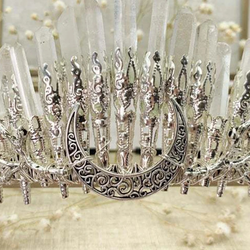 Wedding Hair Jewelry M6CD Crystal Headband White Natural Raw Stone Hair Accessory with Branches Crescent Boho-style Quartz Tiara Crown for Wedding 231
