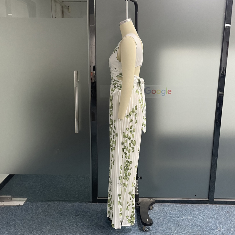 Women's Jumpsuits Rompers LIYONG Women Jumpsuit Sleeveless V Neck Cutout Nipped Waist Loose Printing Wide Legs Casual Pants Romper High Streetwea