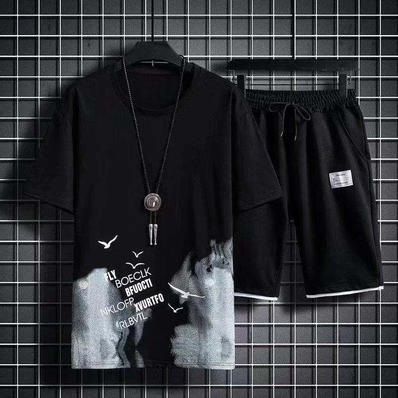 Men's Tracksuits Summer Men's Tracksuit 2 Piece Fashion Casual Print Short-Sleeved T-Shirt and Shorts Sport Suit Clothes for Men Clothing 23