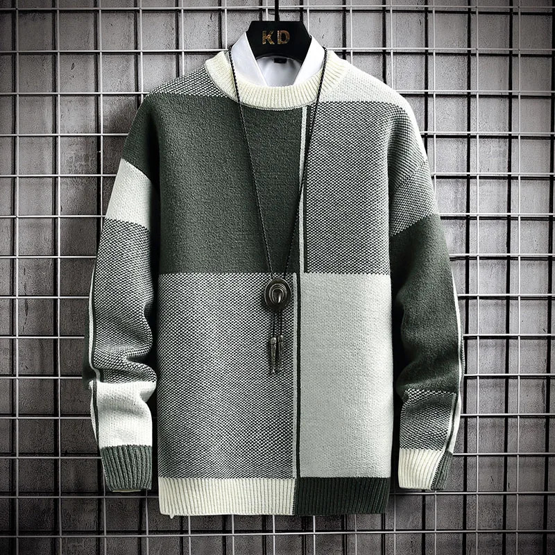 Men's Sweaters Half High Collar Color Blocking Warm Sweater/ High Quality Men Spring Autumn Slim Leisure Korean Long Sleeve Loose Knit Pullover 2