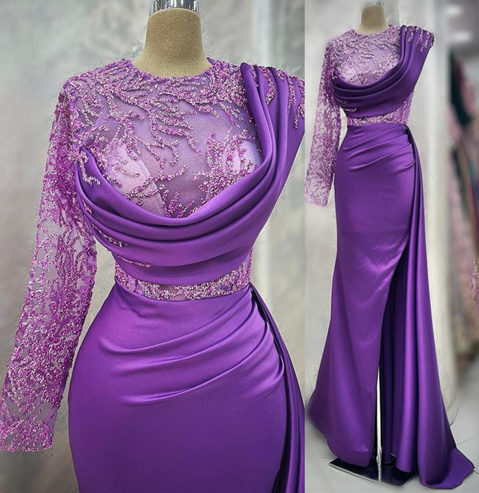 2023 April Aso Ebi Lavender Mermaid Prom Dress Lace Satin Sexy Evening Formal Party Second Reception Birthday Engagement Gowns Dresses Robe De Soiree 