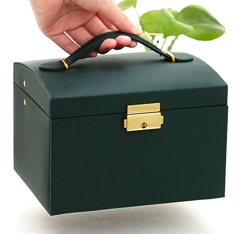 Jewelry Boxes 1pcs Multi Functional Three Layer Leather Drawer Style Jewelry Box Earrings Lock Jewelry Box 231121