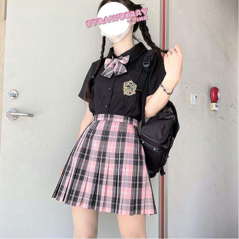 Skirts Korean Sweet Plaid Skirt Women Harajuku Cute Pink Black High Waist Pleated Mini Skirts Japanese Uniform Preppy JK Skater 2000s 230422