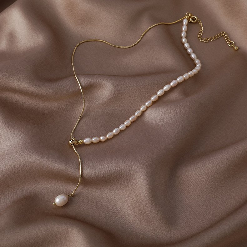 Baroque Fresh Water Pearl Brass Chain Necklace
