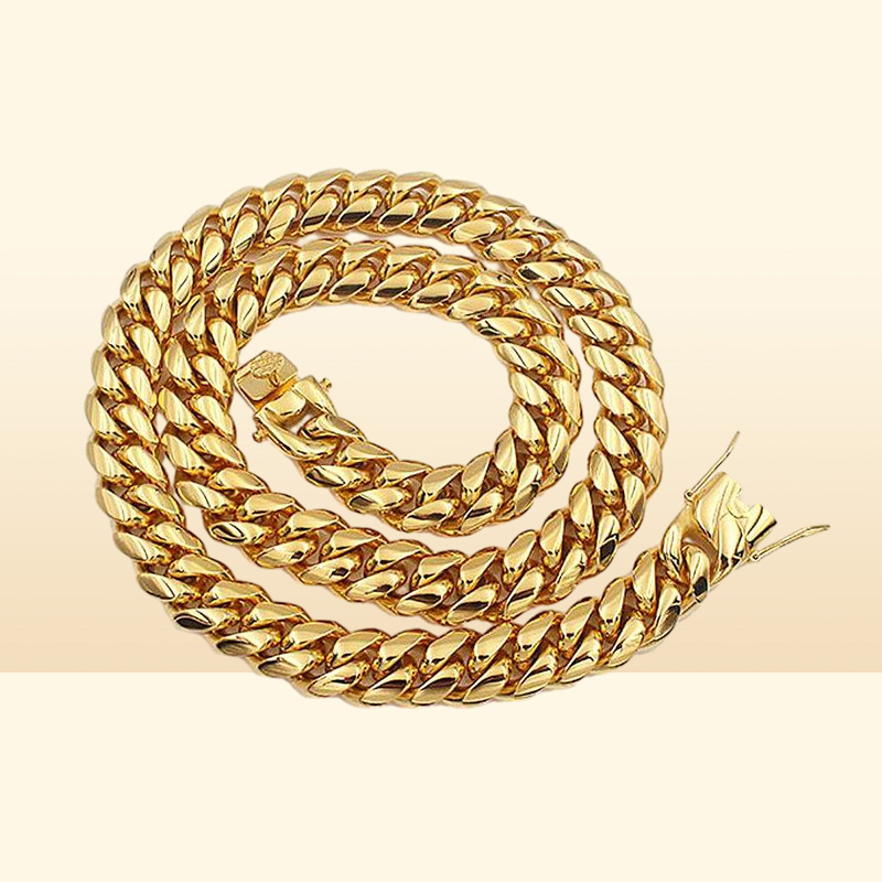 Chains Men Cuban Chain Necklace Stainless Steel Jewelry High Polished Hip Hop Curb Link Double Safety Clasps 18K Stamped 14Mm