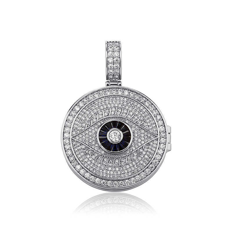 Openable God's Eye Memorial Custom Photo Pendant Necklace Full Cubic Zircon DIY Picture Personalized Hip Hop Real Gold Plated DIY Jewelry Birthda