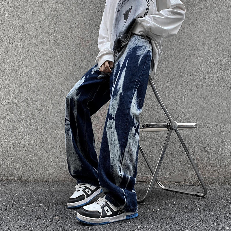 Women's Jeans Tie-dye Jeans Men High Street Straight Denim Pants Men Baggy Fashion Trend Jean Pants Mens Wide-leg Trousers BF Clothing 231122