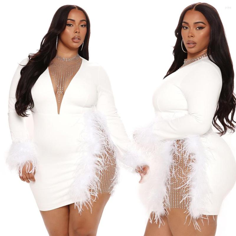 Casual Dresses Spring Autumn Sexy Long Sleeve Dress For Women Tassel Diamonds Party Mini Black White Clothing
