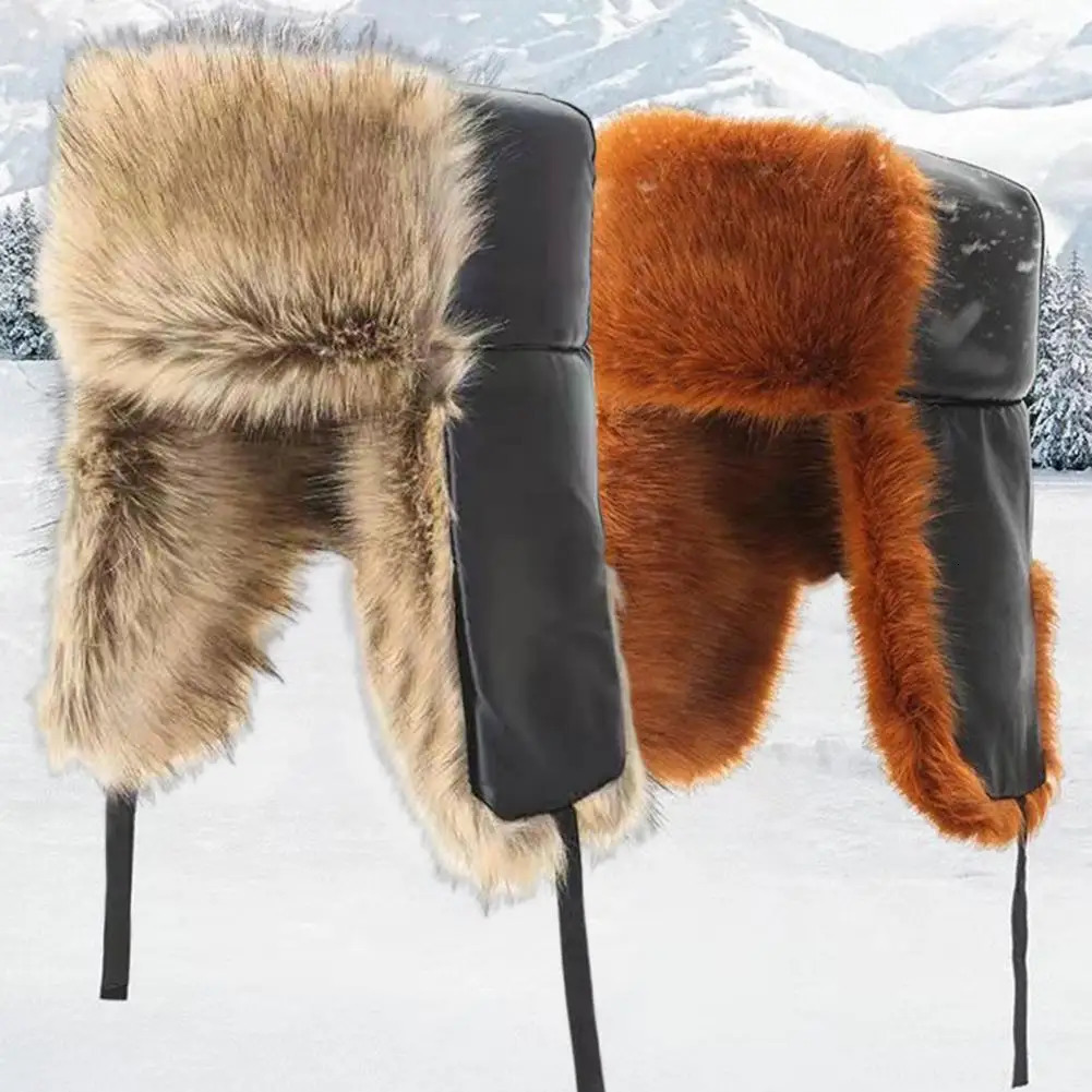 Trapper Hats Russian Ushanka Trooper Hats Women Men Winter Outdoor Riding Faux Fur Cossack Cap Thick Lei Feng Hat Warm Soft Earmuff 231121