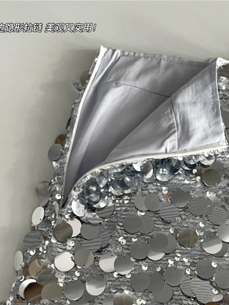 Skirts Circyy Skirts Women Mini Skirt High Waisted Sexy Club Slit Zipper Sequins Shiny A-Line Slim Y2k Skirt Girls Summer Fashion 231121