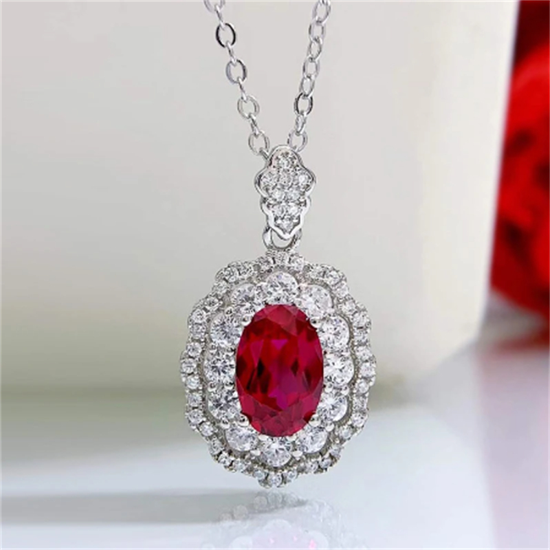 Valuable Ruby Diamond Jewelry set 925 Sterling Silver Party Wedding Earrings Necklace For Women Bridal Engagement Jewelry Gift