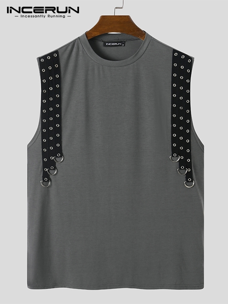Men's Tank Tops INCERUN Men Tank Tops Round Neck Patchwork Sleeveless Streetwear Summer Casual Vests Stylish Leisure Men Clothing S-5XL 230422