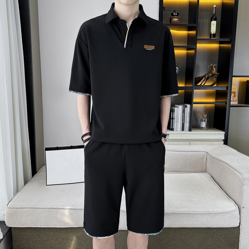 Men's Tracksuits Classic Summer Two Piece Men's Set Casual Solid Color Short Sleeve T-Shirt And Shorts Pant Sports Outwear Top Tee Tracksuit