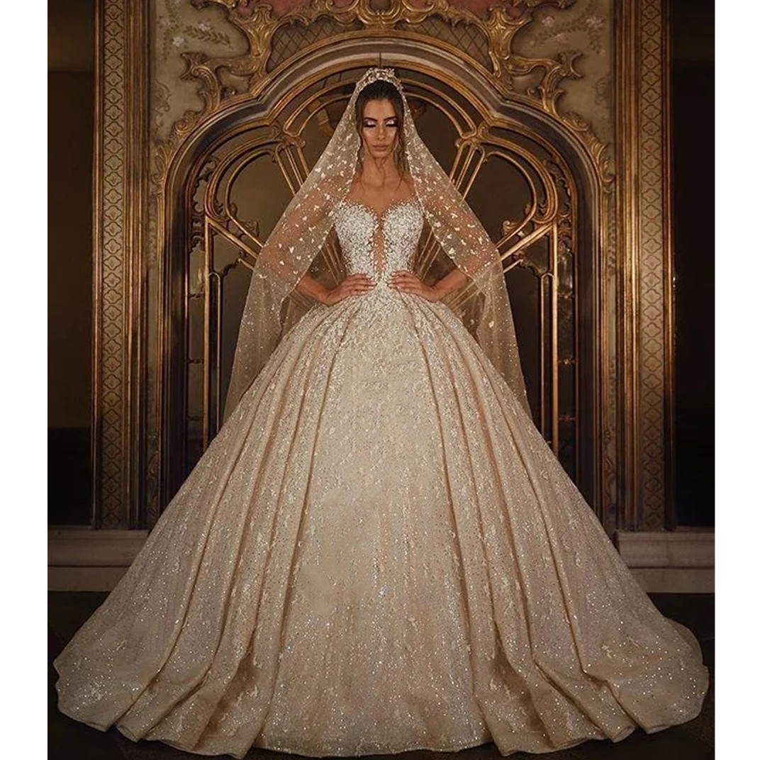 A African E Urious Ball Gown Wedding Dresses Beaded Lace D Appliques Crystal Plus Size Bridal Gowns Robes De Soiree