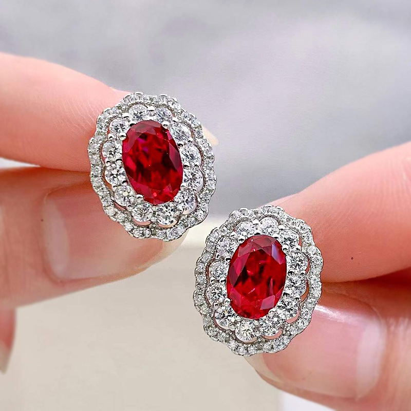 Valuable Ruby Diamond Jewelry set 925 Sterling Silver Party Wedding Earrings Necklace For Women Bridal Engagement Jewelry Gift