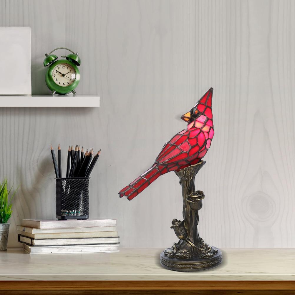 Garden Decorations decoration Crystal Table Lamp Cardinal Red Bird Stained Glass Night Light for Bedroom Living Room Decor 230422