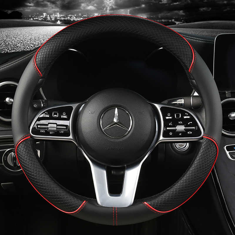 Steering Wheel Covers New Leather Steering Wheel Cover Embossed Non-slip With Round D-shaped Handle For Volkswagen BMW Nissan Nissan T231122