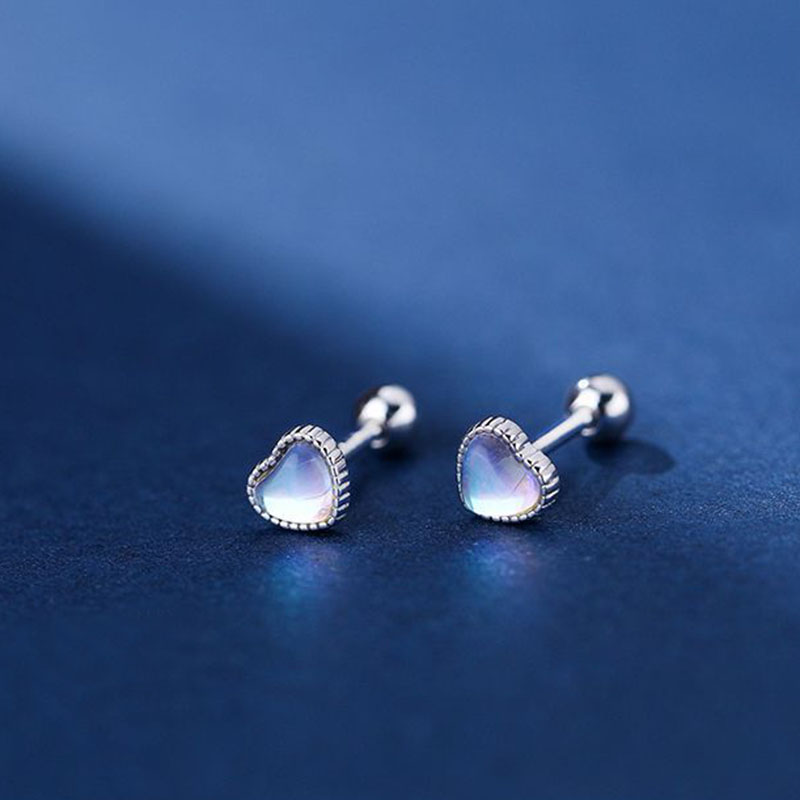 Minimalist Gemstone 925 Sterling Silver Studs Moonstone Elegant Small Stud Earring Cabochon Earrings Silver