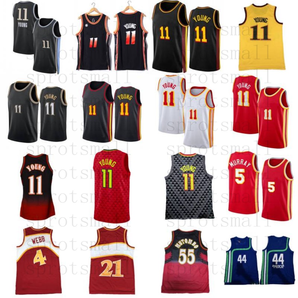 2023/24 11 Trae Young City Basketball Jerseys 5 Dejounte Murray Mens 55 Dikembe Mutombo 44 Pete Maravich Retro Shirt