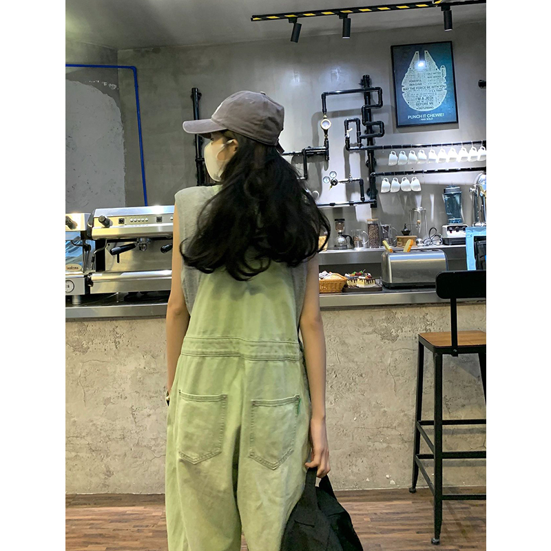 Women's Jeans Winter Green Denim Overalls Pant for Women Y2k Streetwear Baggy Pocket Straight Bib Rompers Trousers Korean Ladies 230422