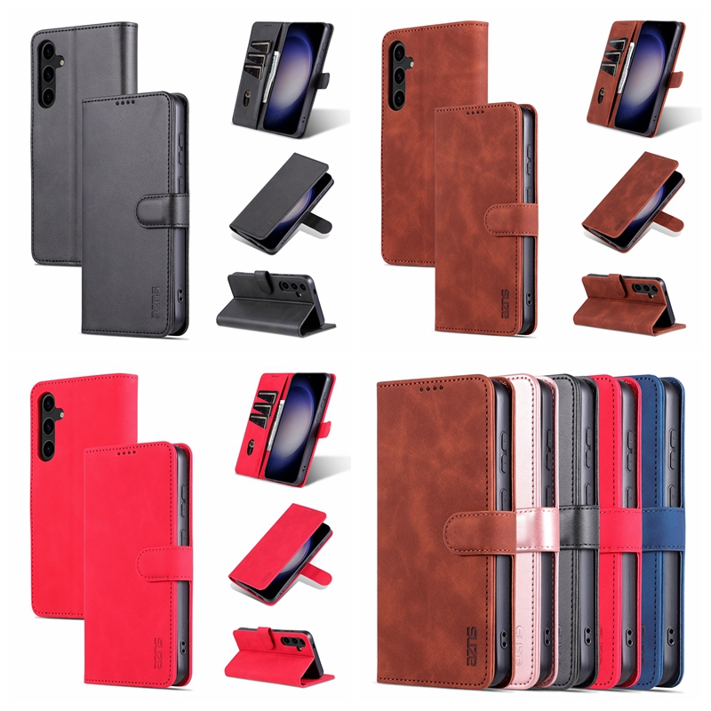 Business PU Leather Wallet Cases For Samsung S25 A56 A36 A26 A16 A06 S24 Plus S23 FE S22 Ultra A05 A05S A15 A54 A25 Plain Credit Card Slot Holder Magn