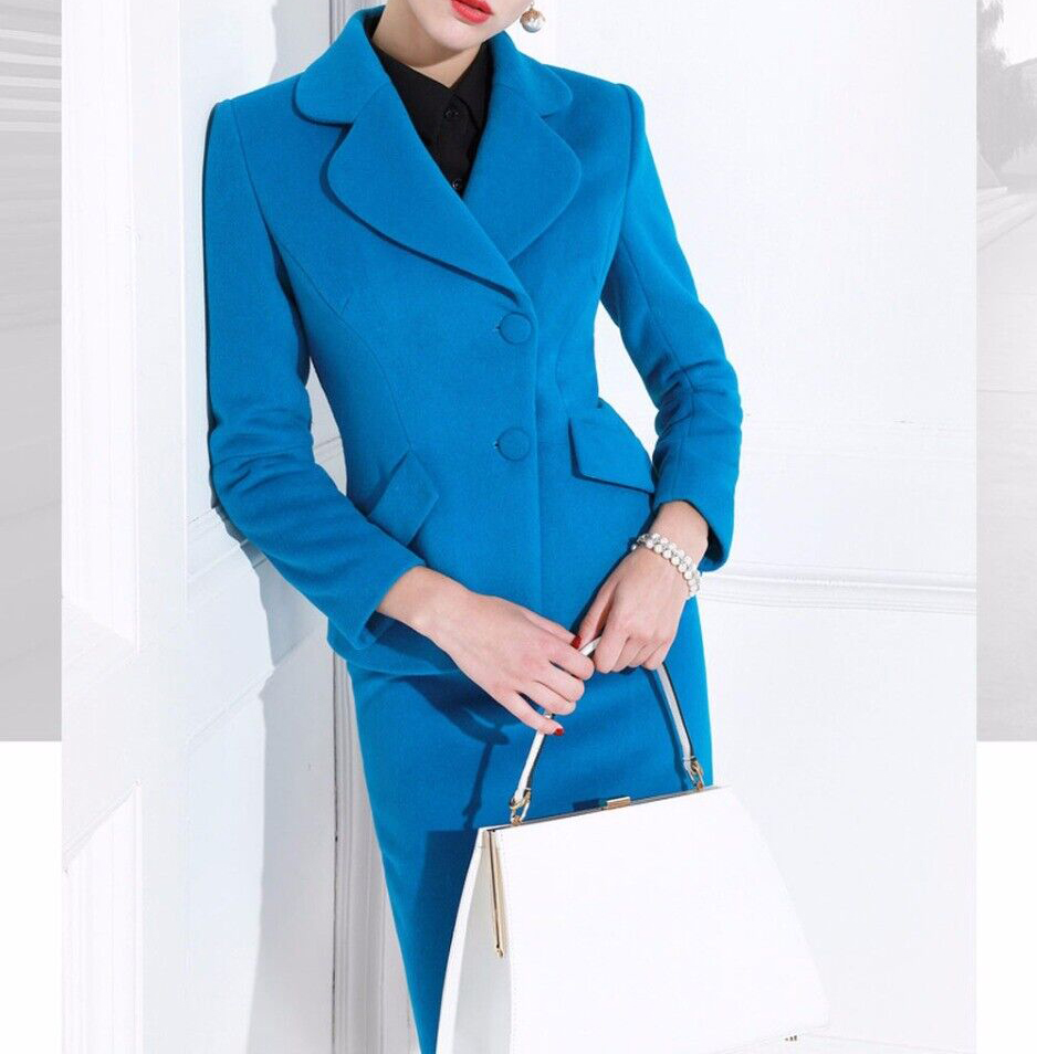Chic Women Dress Suits Blue Woolen Long Sleeve Office Female Streetwear Sportswear Two Pieces Sets