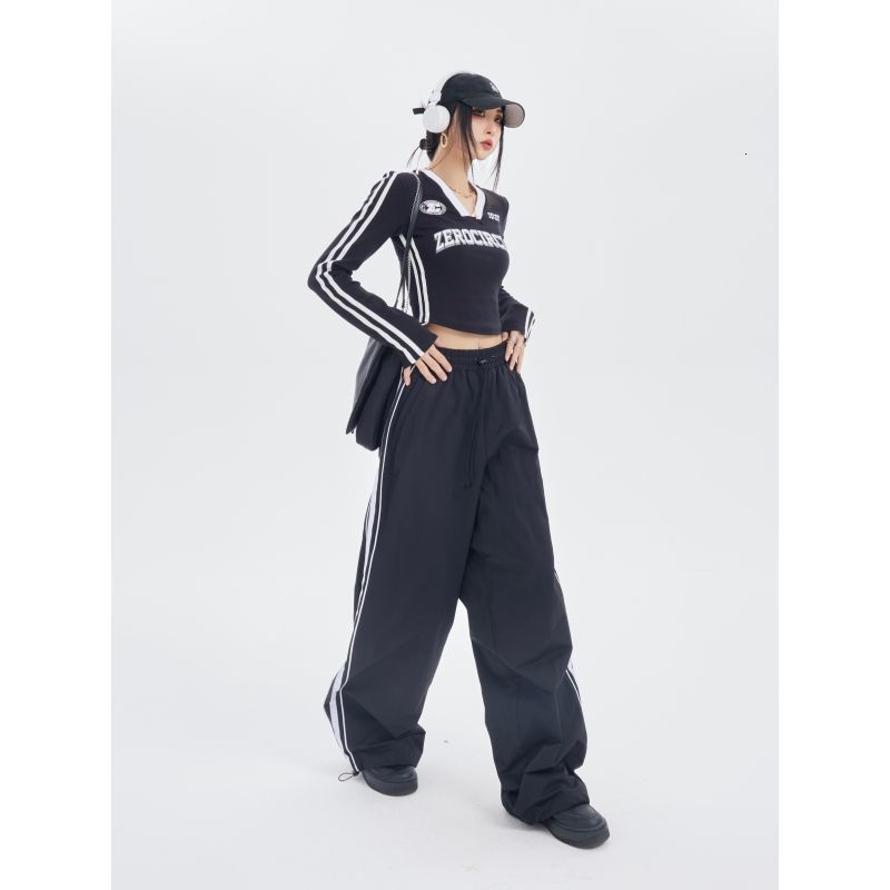 Women's T-Shirt Hikigawa Chic Fashion Women Vintage Contrast Color Jersey Print Long Sleeve T-Shirts Streetwear Slim Fit Short Length V Neck Top 