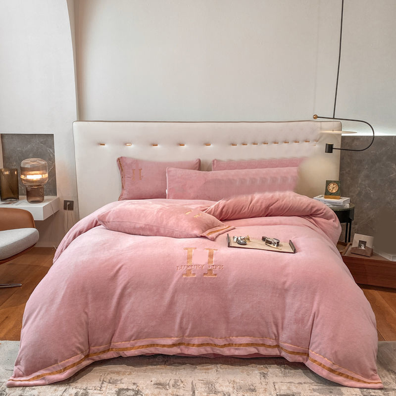 Distinctive Designer Simply Pure Letter Bedroom Household Items Luxury Skin Friendly 4pcs Bedding Set Solid Color Jf015 B23